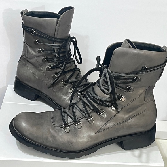 Kenneth Cole Gray Bike Trail Laced Leather Boots Sz 10M